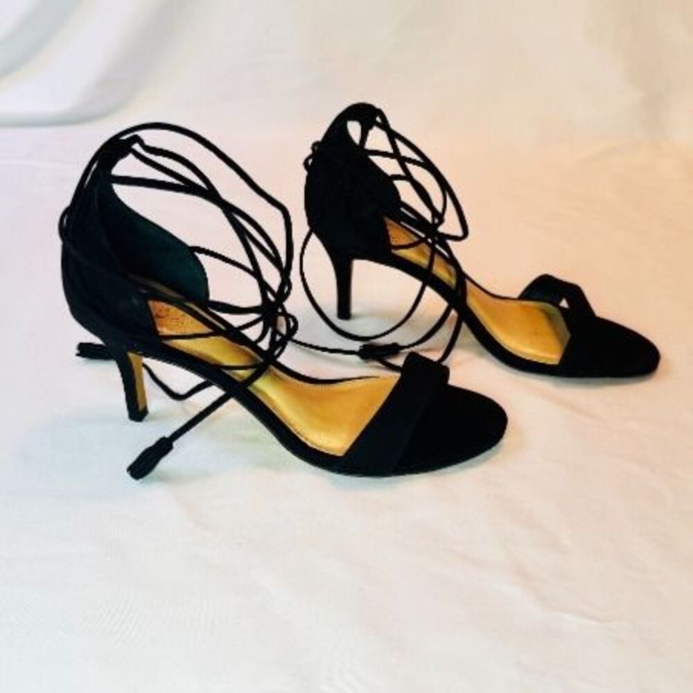 Vince Camuto Kathin Black Suede Wrap Heels